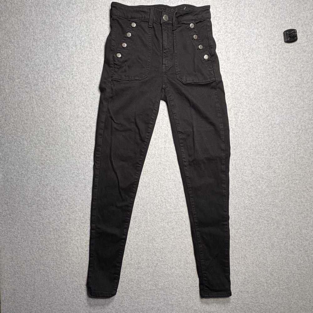 American Eagle High Waisted Sailor Button Skinny Pants Black Size 4 Regular